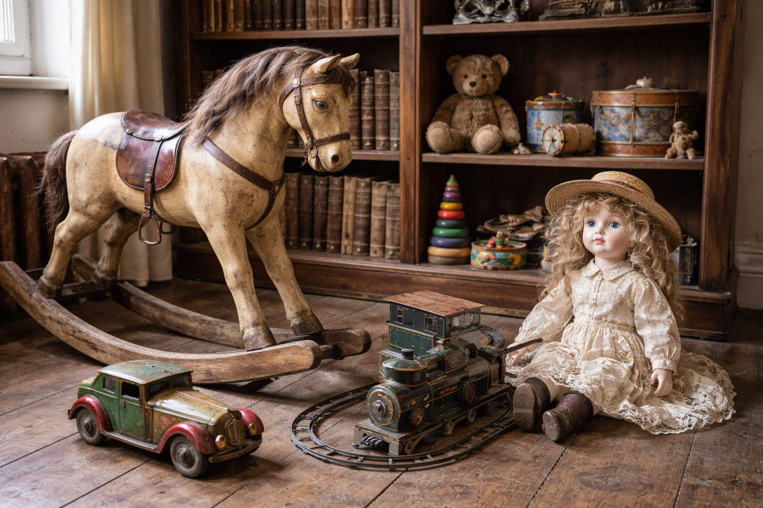 Cheval en bois et jouets anciens de collection